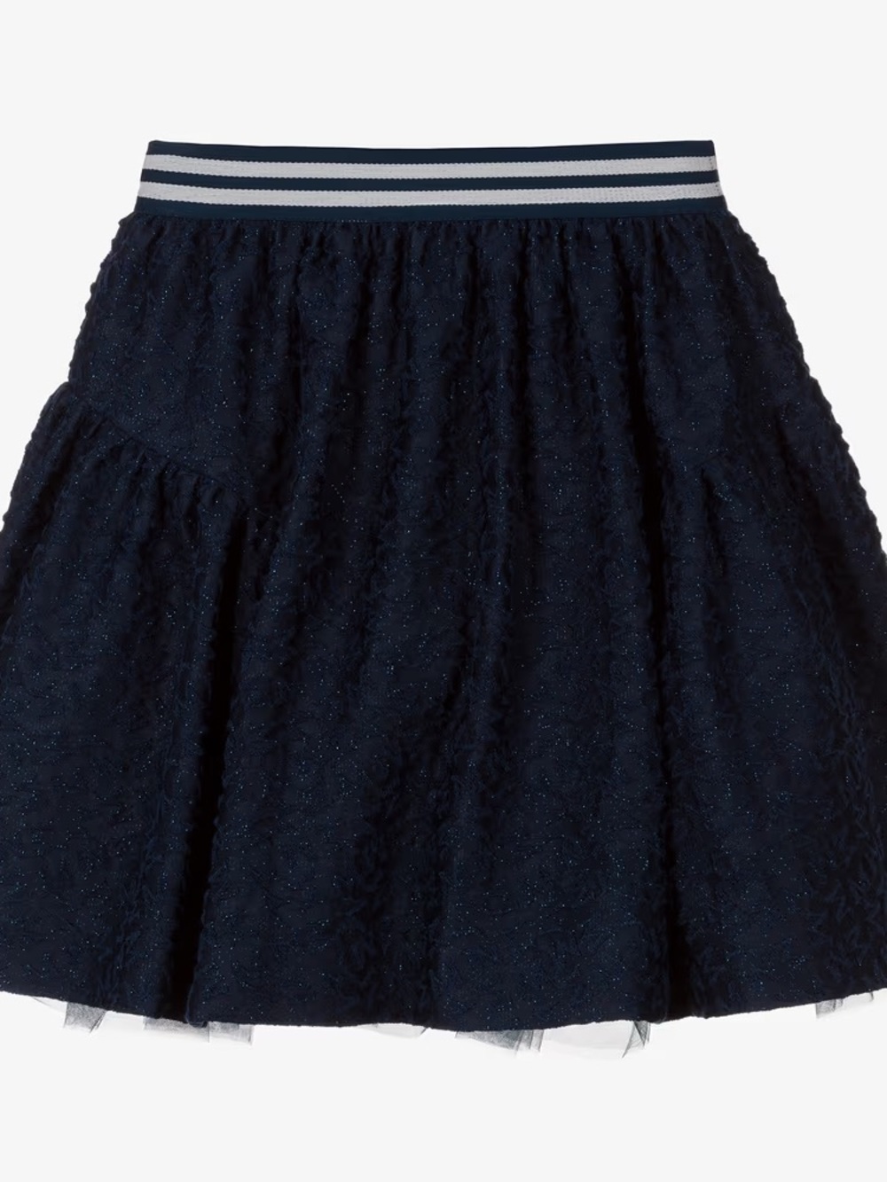 MonnaLisa Navy Textured Circle Skirt with Striped Waistband Sz 8